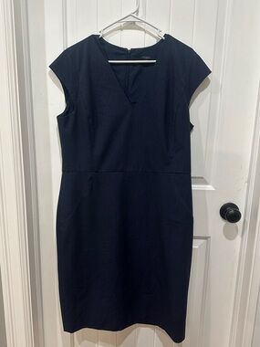 Ann Taylor Navy Cap-Sleeve Sheath Dress